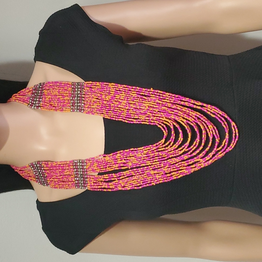 Two's Company Hot Pink & Orange Seed Bead Necklace
